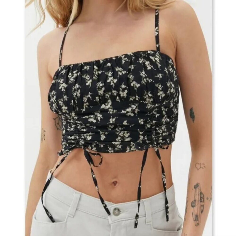 Urban Outfitters Black Floral Crop Top Cami Small